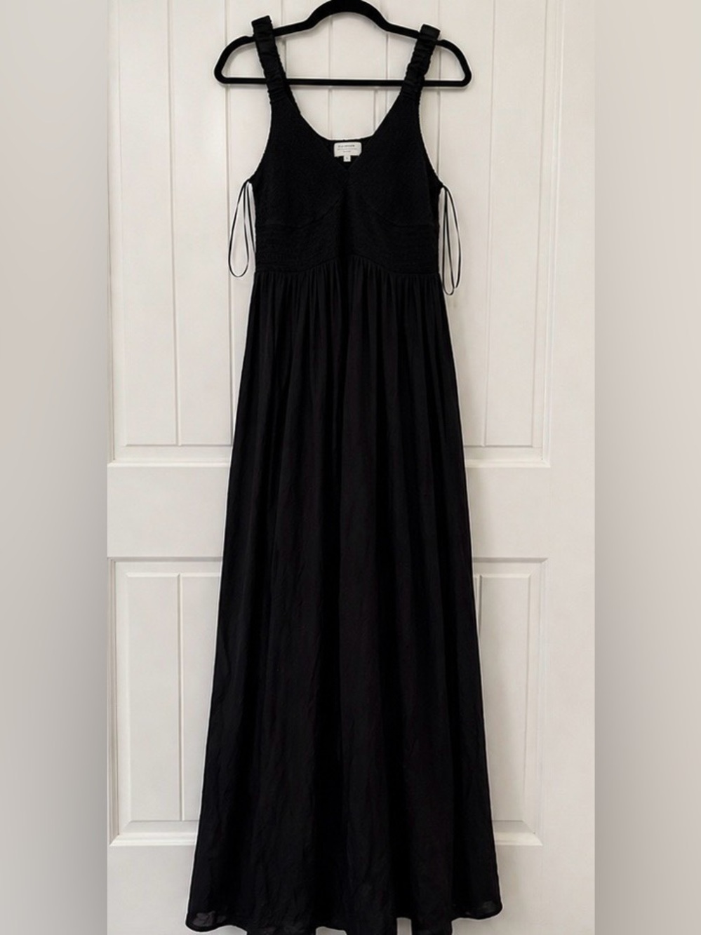 La Ligne Black Silk Maxi Dress with Ruched Straps
